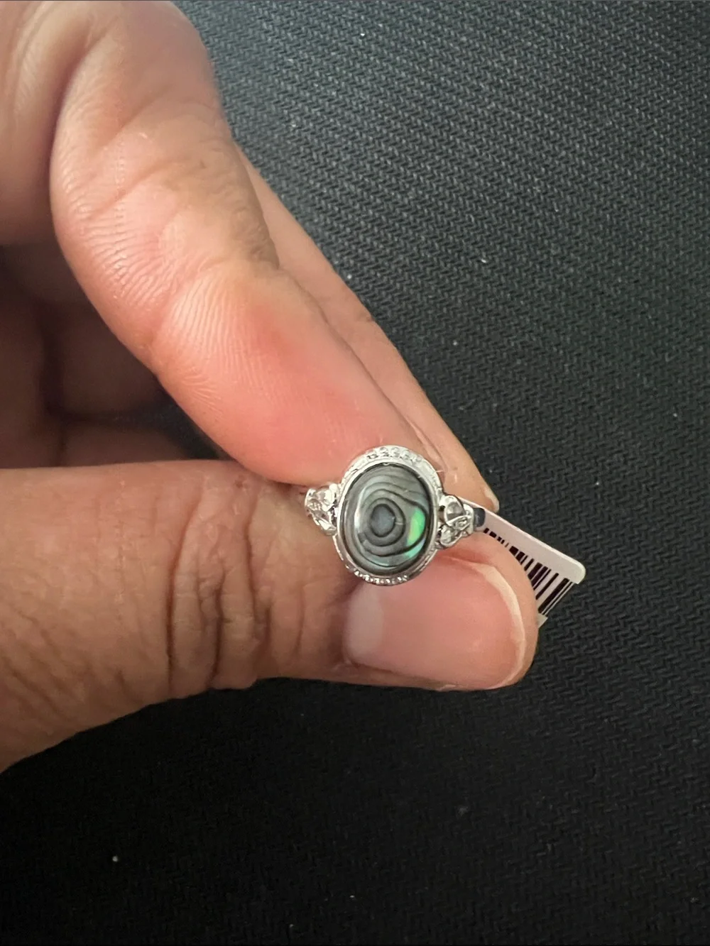 Adjustable Silver Ring with Swirl Blue-Green Stone